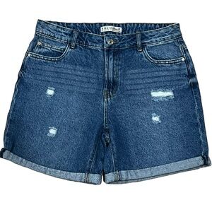 Denim & Co. 6 High Waist 100% Cotton Distressed Rolled Jean Shorts O2